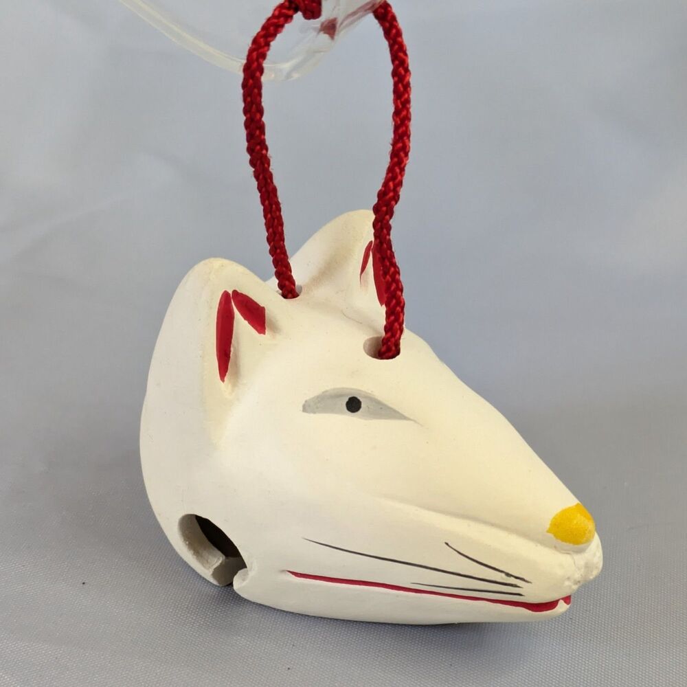 Vintage Japanese Clay Dorei Bell Fushimi Inari White Fox Kitsune Shrine With Box
